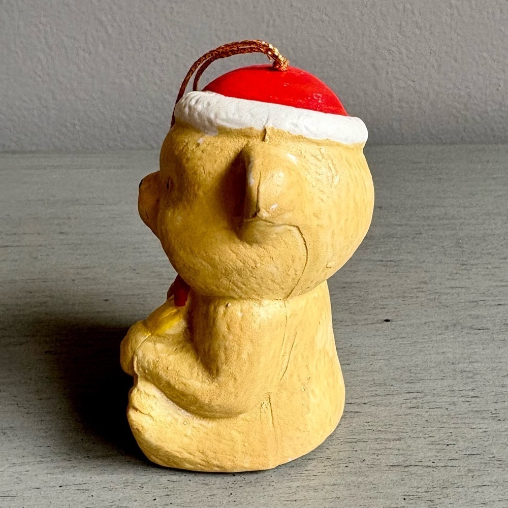 Vintage Teddy Bear Santa Hat w/ Present Ornament 3" Christmas Holiday - Picture 4 of 7